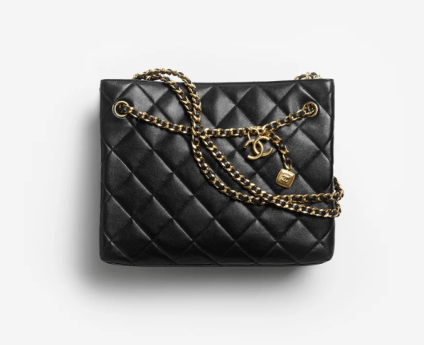 CHANEL Small shopping bag   Polish lambskin and golden metal black