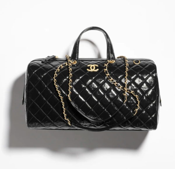 CHANEL MAXI Bowling Bag   Painted folded calf leather and golden metal black