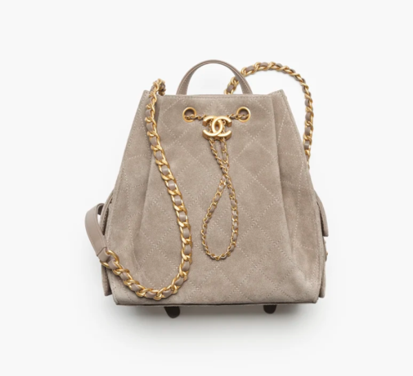CHANEL 25 Medium Backpack   Suede effect, cowhide and gold metal dark gray