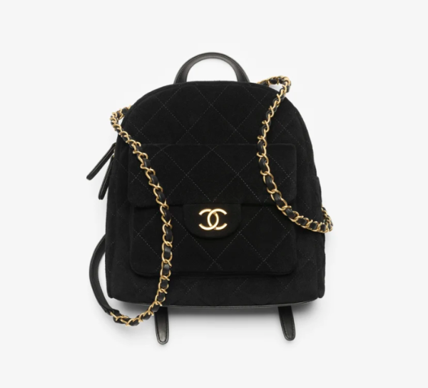 CHANEL backpack   Suede effect, cowhide and gold metal black
