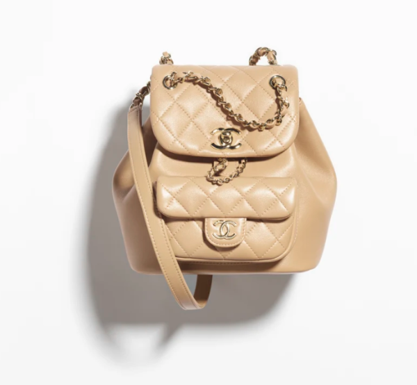 CHANEL Small backpack   Calfskin and Golden Metal dark beige