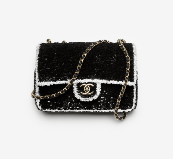 CHANEL Mouth cap bag Glitter and Golden Metal Black and White