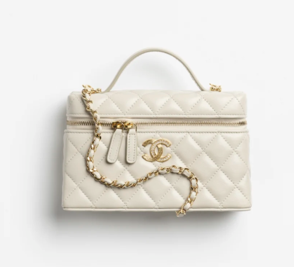 CHANEL Chain makeup bag with shiny sheepskin