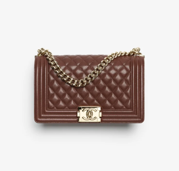 CHANEL BOY CHANEL Lid Pack with embossed glossy calf leather and gold metal in dark brown - Image 5