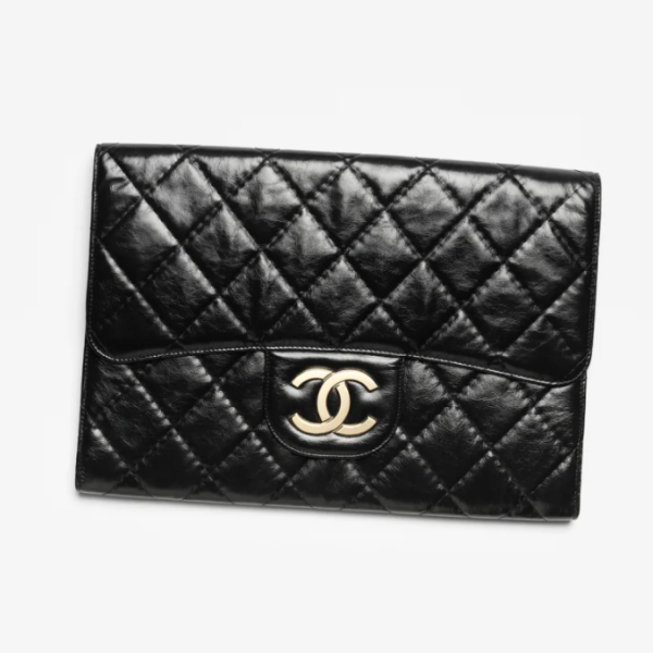 CHANEL Large carry on bag, bright color, wrinkled calf leather, black