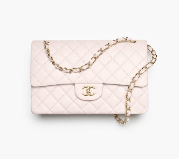 CHANEL Large classic handbag with embossed grain and glossy calf leather