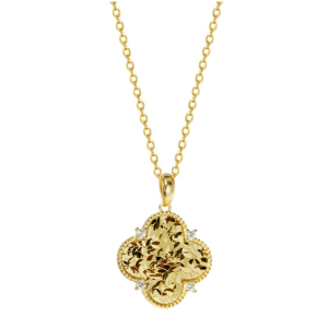 Pure silver clover necklace with crushed ice CNC pendant zircon for autumn and winter